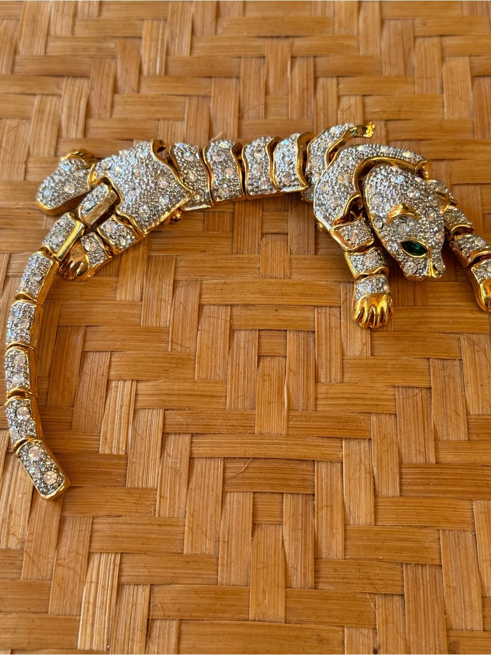 Gold and Crystal Panther Tiger Articulated Shoulder Brooch Jewelry Accent - Picture 7 of 8